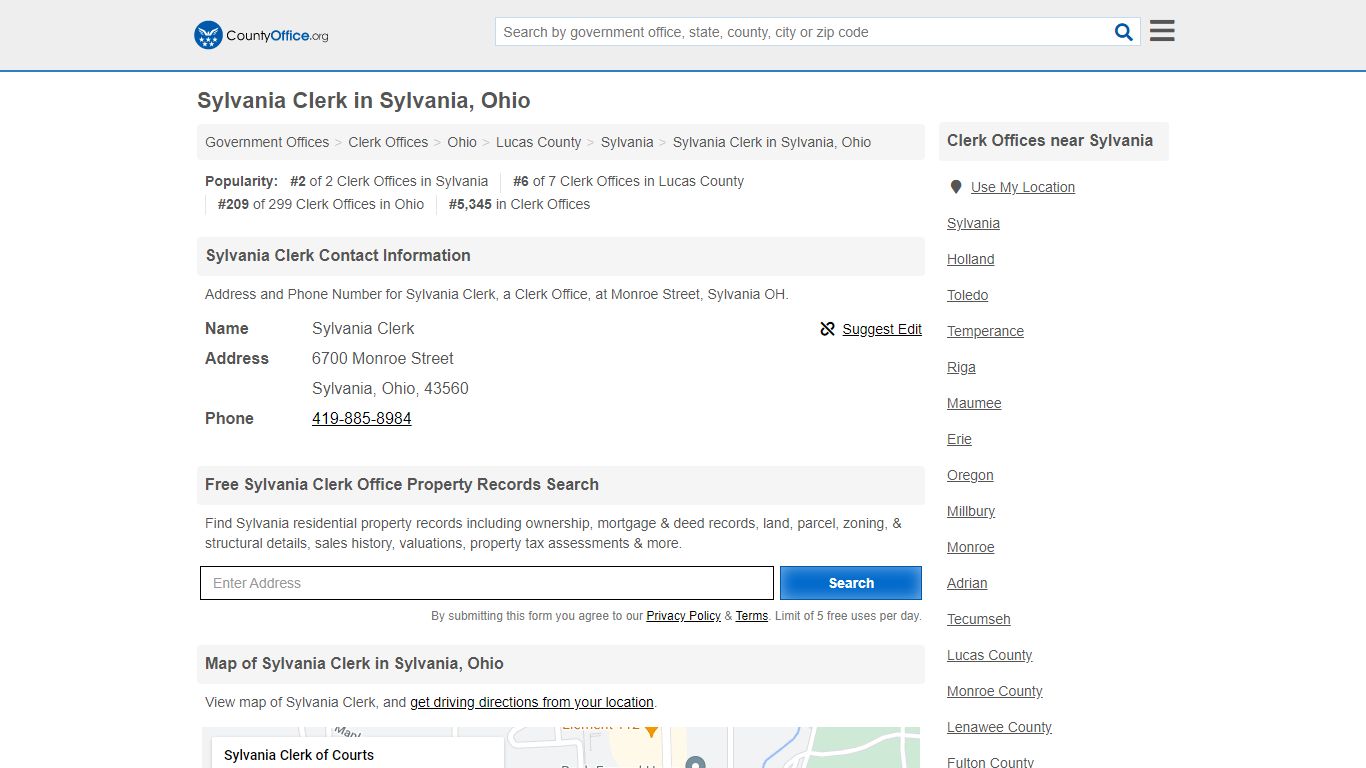 Sylvania Clerk - Sylvania, OH (Address and Phone)
