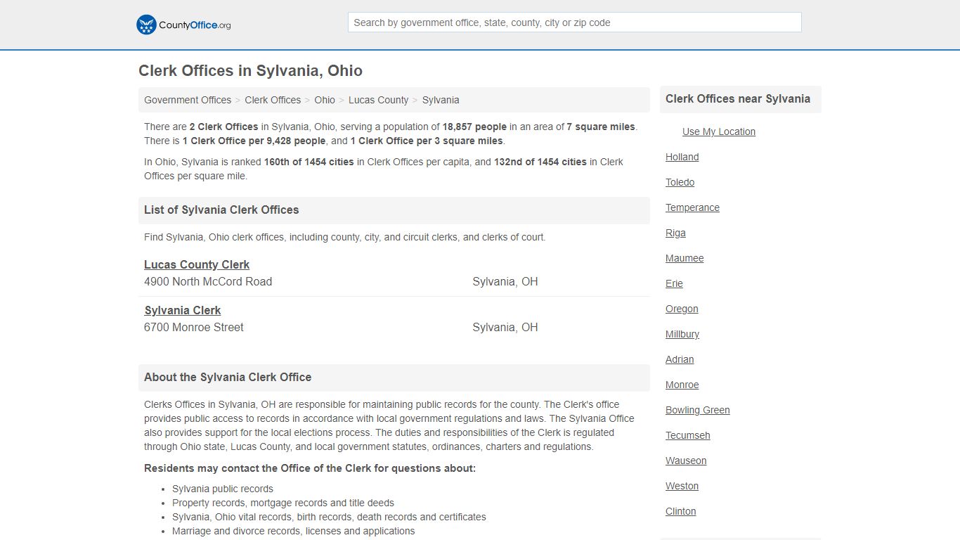 Clerk Offices - Sylvania, OH (County & Court Records)