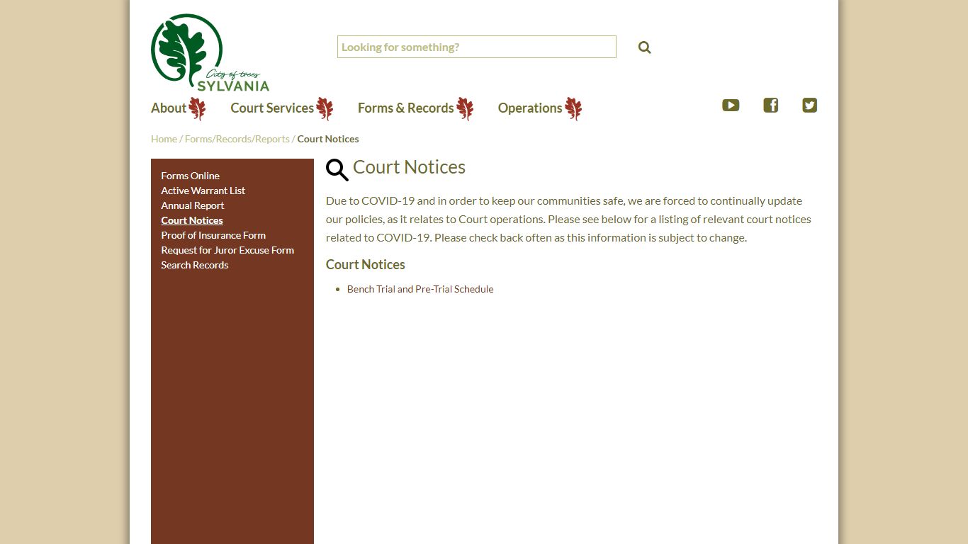 Court Notices - Sylvania OH - Municipal Court